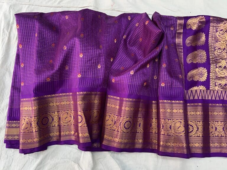Purple Pure Silk Saree with Gold Zari Work - view 3