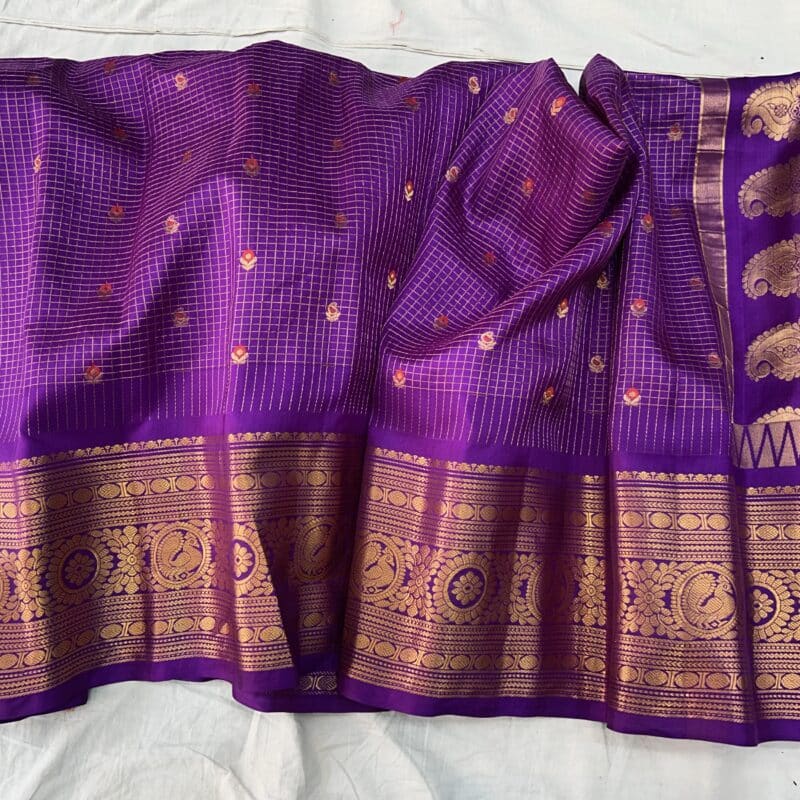 Purple Pure Silk Saree with Gold Zari Work - view 3