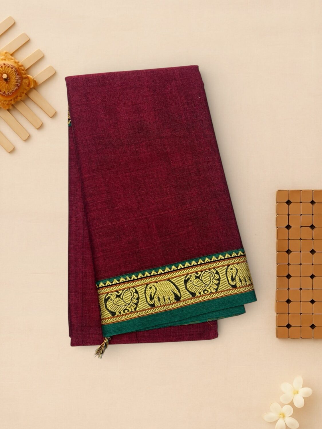 Maroon Mercerised Cotton Saree