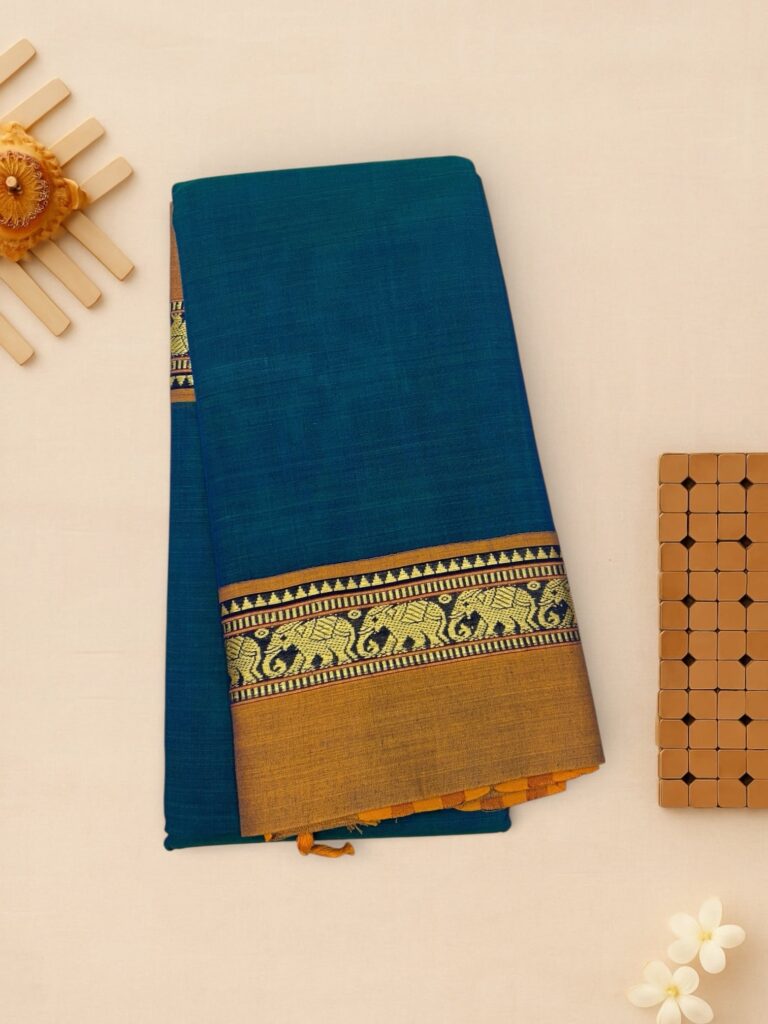 Rama Green/Peacock Blue Pure Mercerised Cotton Saree