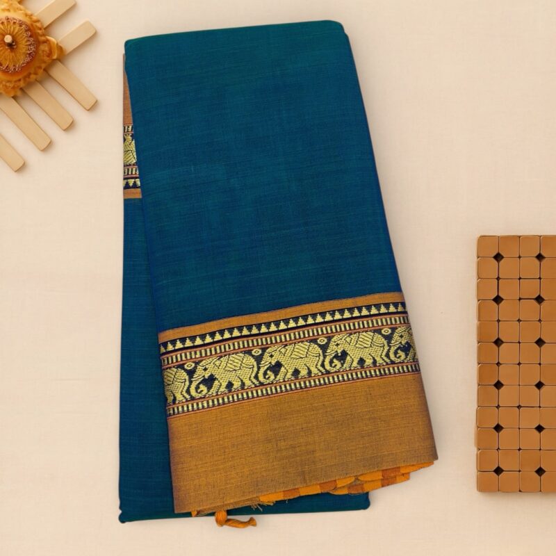 Rama Green/Peacock Blue Pure Mercerised Cotton Saree