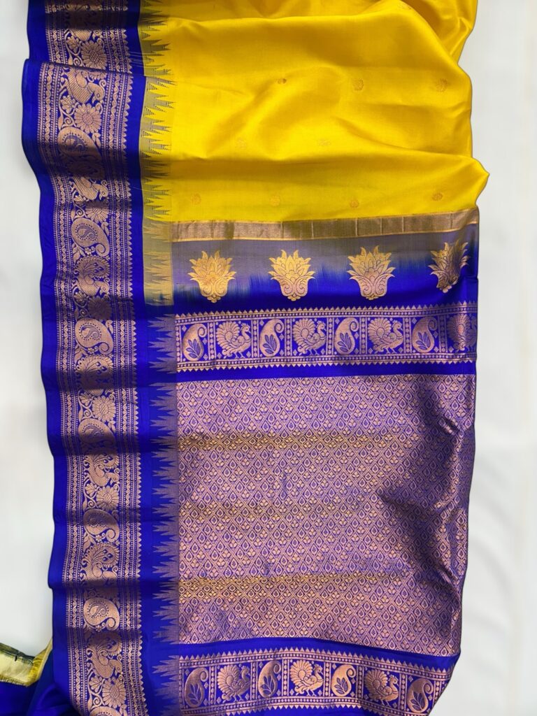 Yellow pure gadwal saree - view 2