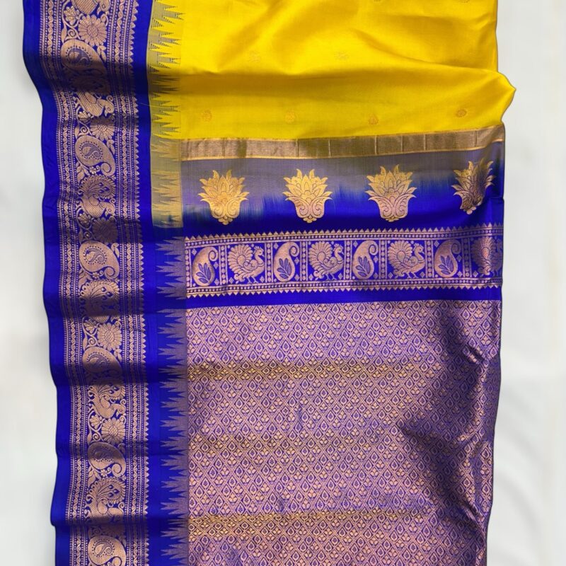 Yellow pure gadwal saree - view 2