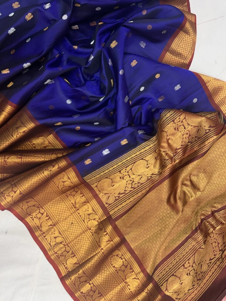 Blue Silk Gadwal Saree - view 2