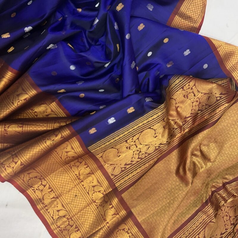 Blue Silk Gadwal Saree - view 2