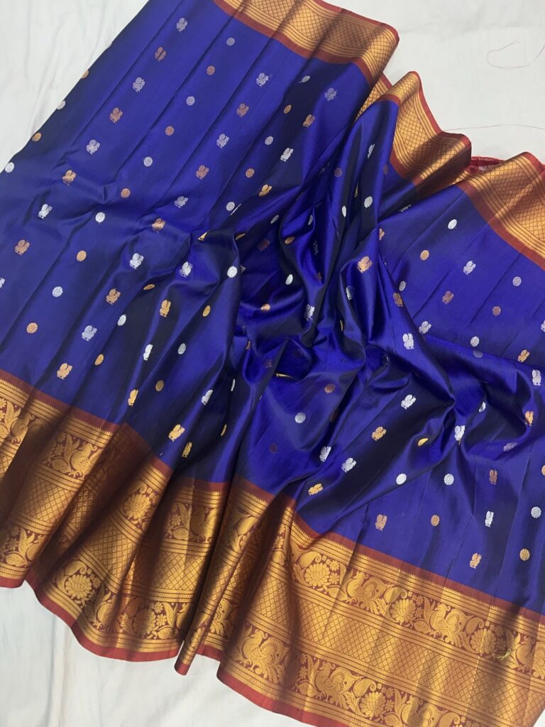 Blue Silk Gadwal Saree - view 3