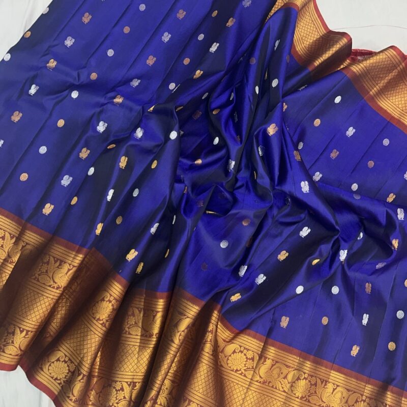 Blue Silk Gadwal Saree - view 3