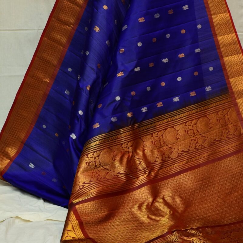 Blue Silk Gadwal Saree - view 4
