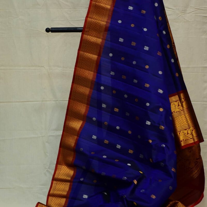 Blue Silk Gadwal Saree - view 5