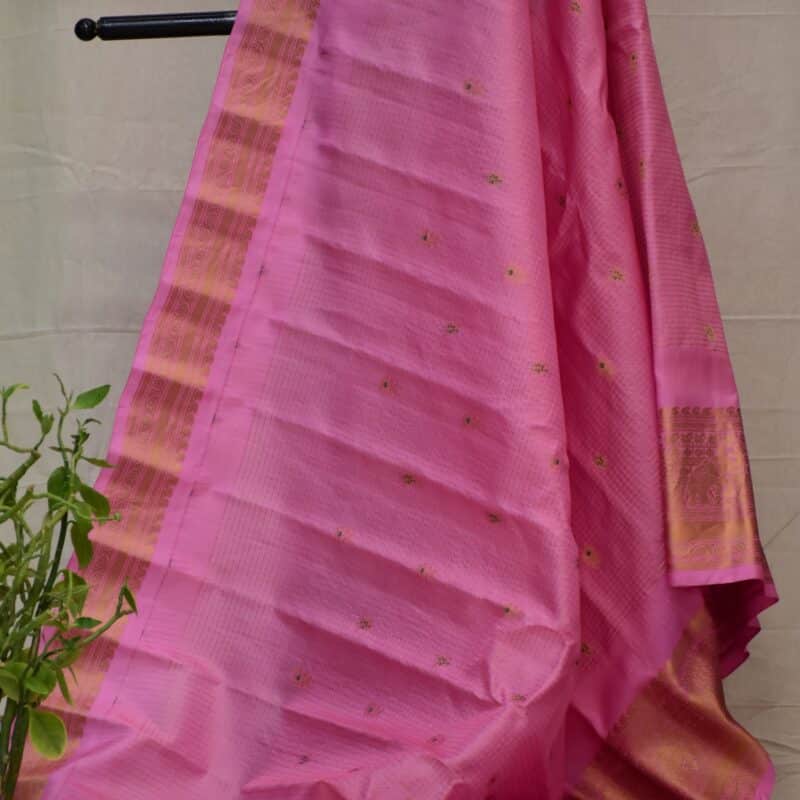 Self baby pink gadwal saree - view 3