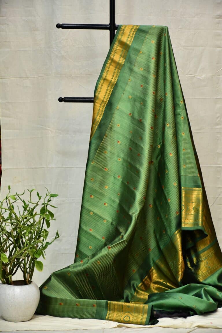 Green Gadwal jari checks pure silk