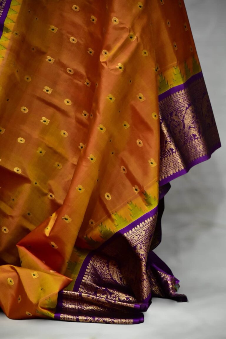Orange Gadwal Silk Saree - view 2