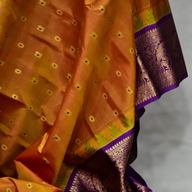 Orange Gadwal Silk Saree - view 2