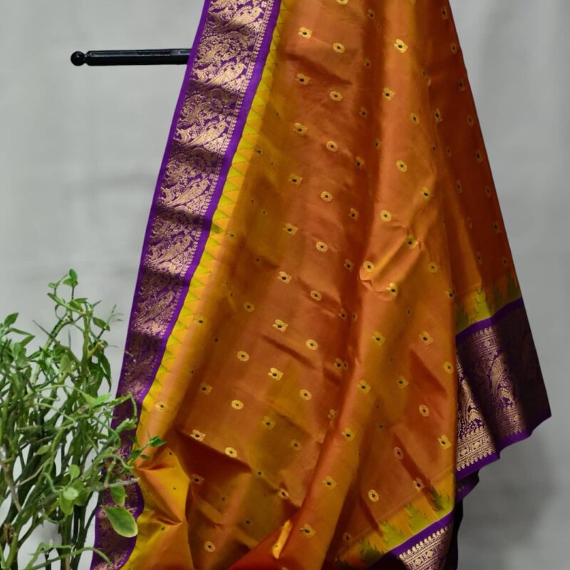 Orange Gadwal Silk Saree - view 4