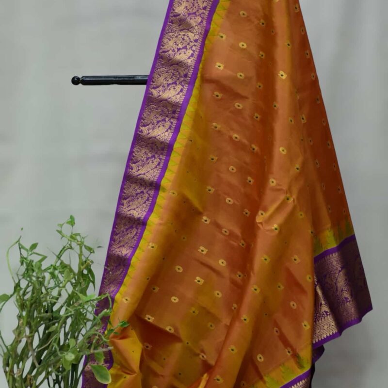 Orange Gadwal Silk Saree - view 5