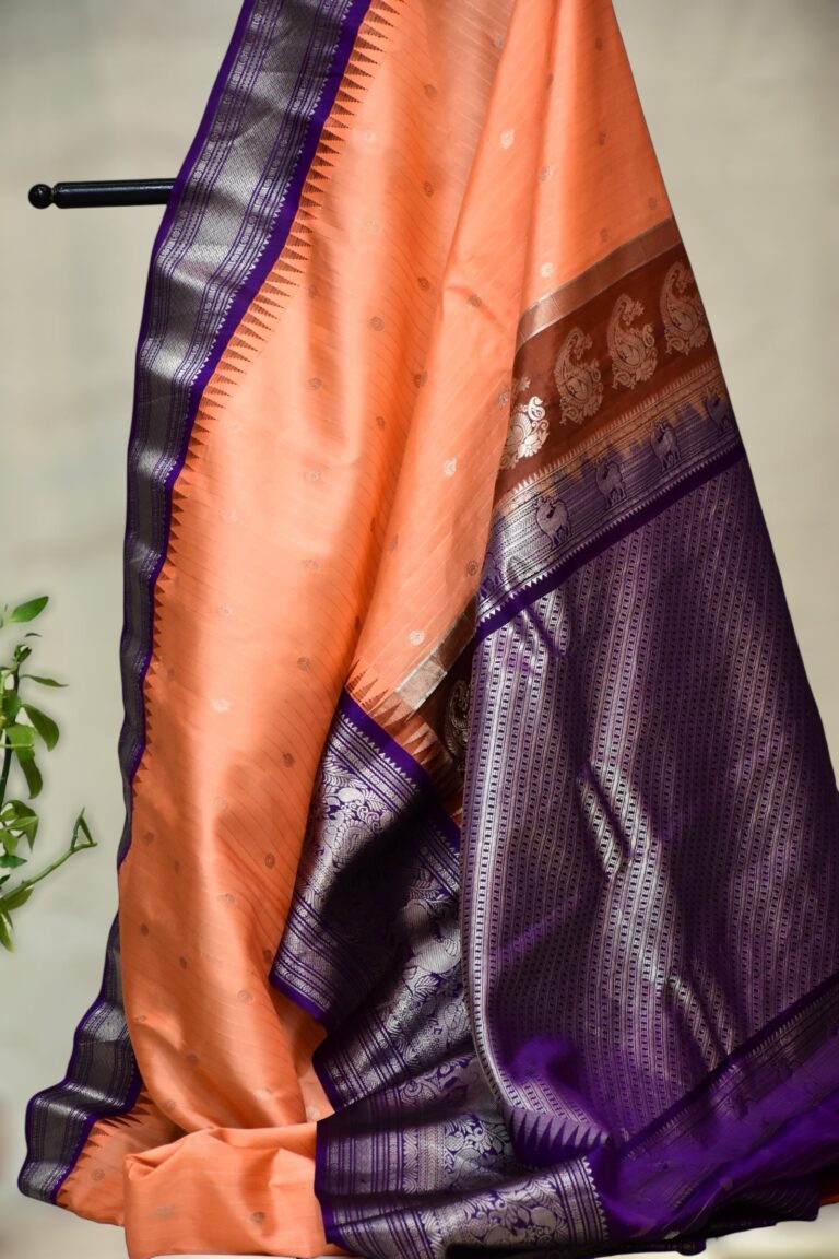 Peach and purple strips pure gadwal - view 2