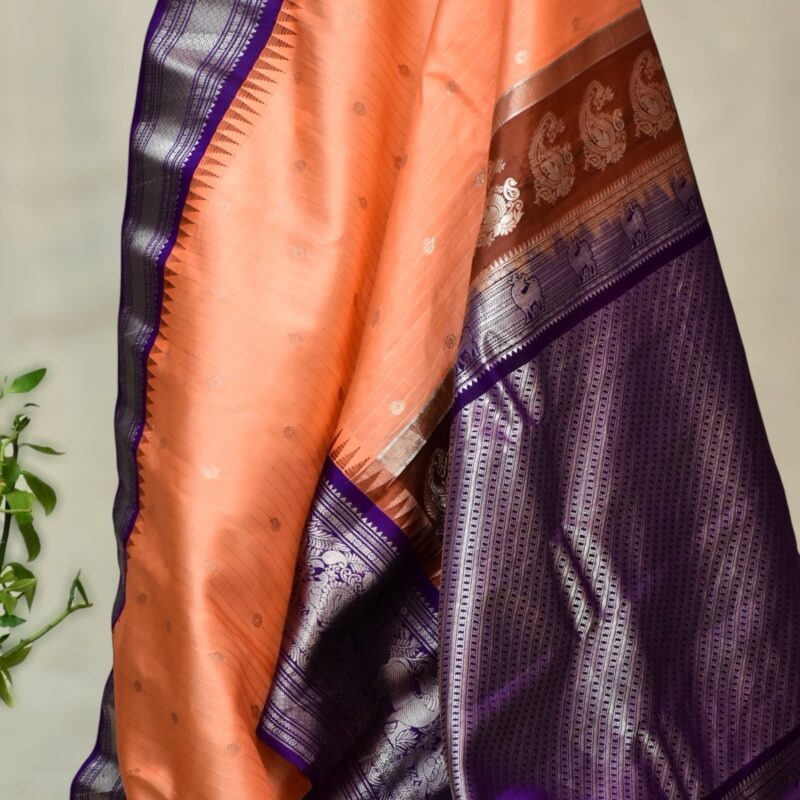 Peach and purple strips pure gadwal - view 2