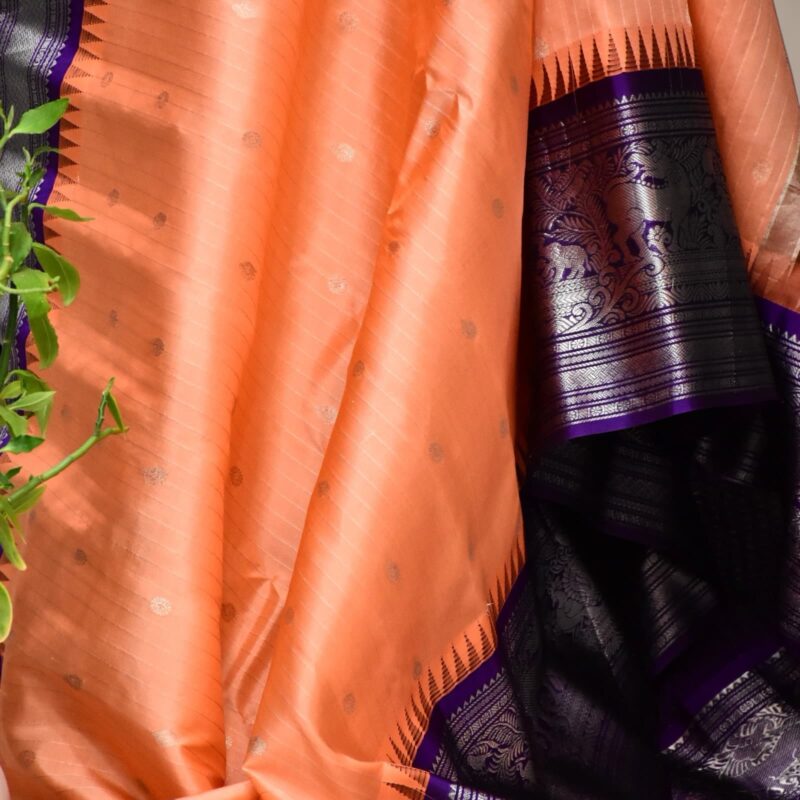 Peach and purple strips pure gadwal - view 3