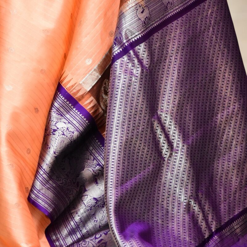 Peach and purple strips pure gadwal - view 4