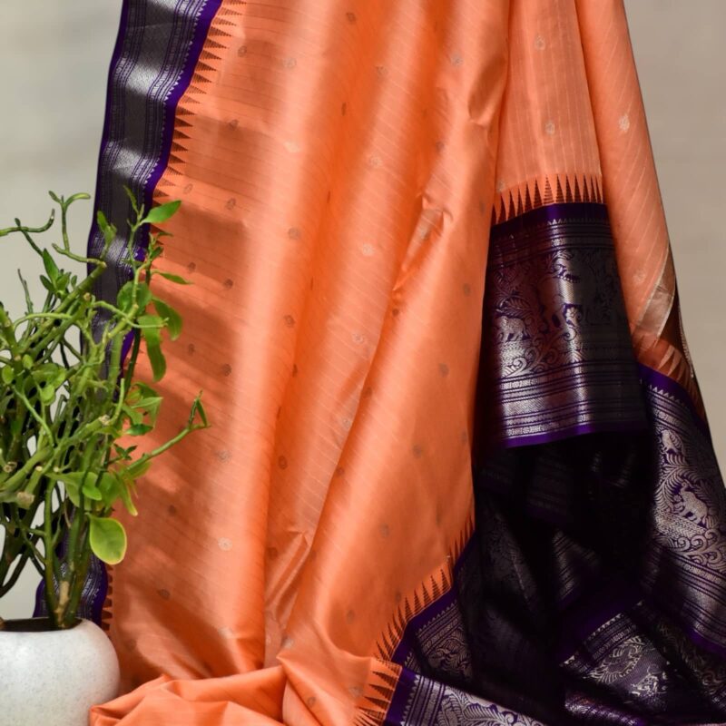 Peach and purple strips pure gadwal - view 5