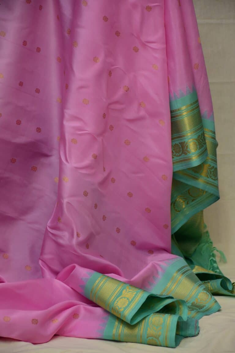 Light Pink Silk Gadwal Saree - view 2