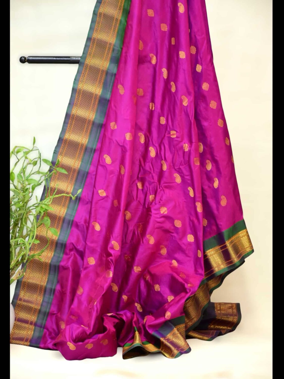 Dual Shade Blue Paithani Gadwal Silk Saree | Purple Pallu & Meena Work