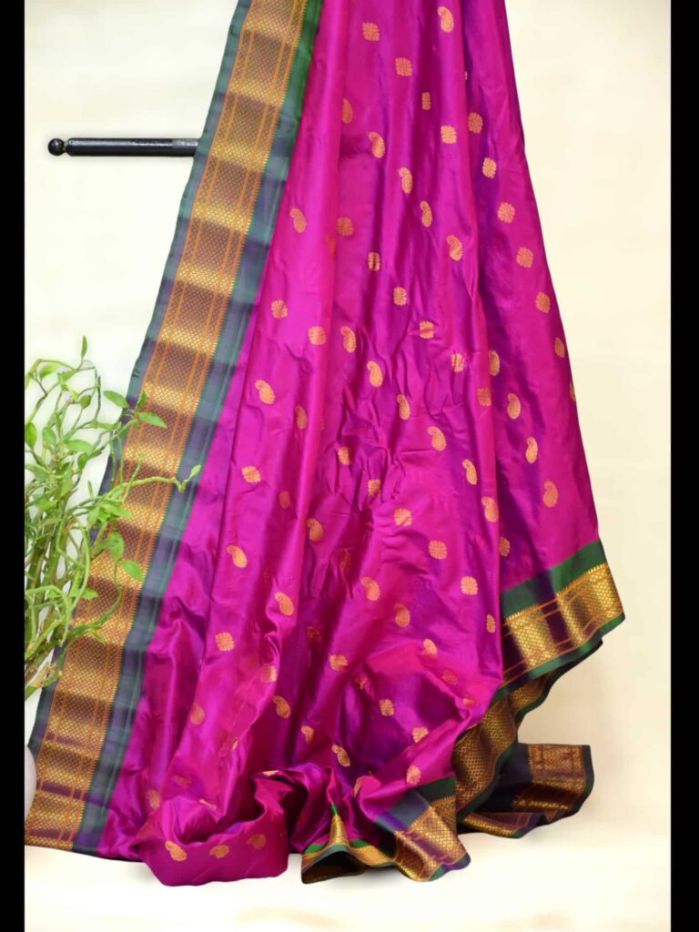 Dual Shade Blue Paithani Gadwal Silk Saree - view 2