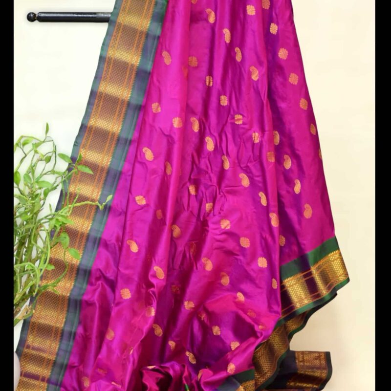 Dual Shade Blue Paithani Gadwal Silk Saree - view 2