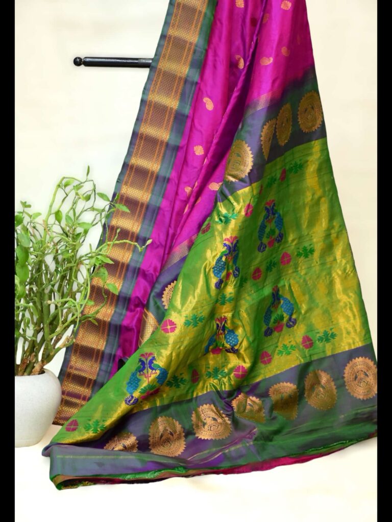 Dual Shade Blue Paithani Gadwal Silk Saree - view 3