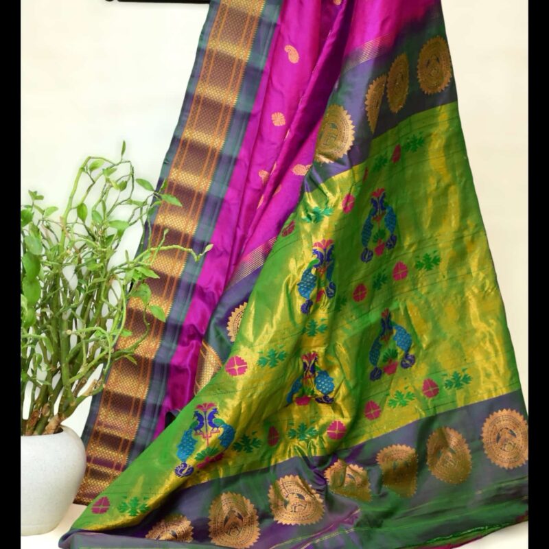 Dual Shade Blue Paithani Gadwal Silk Saree - view 3