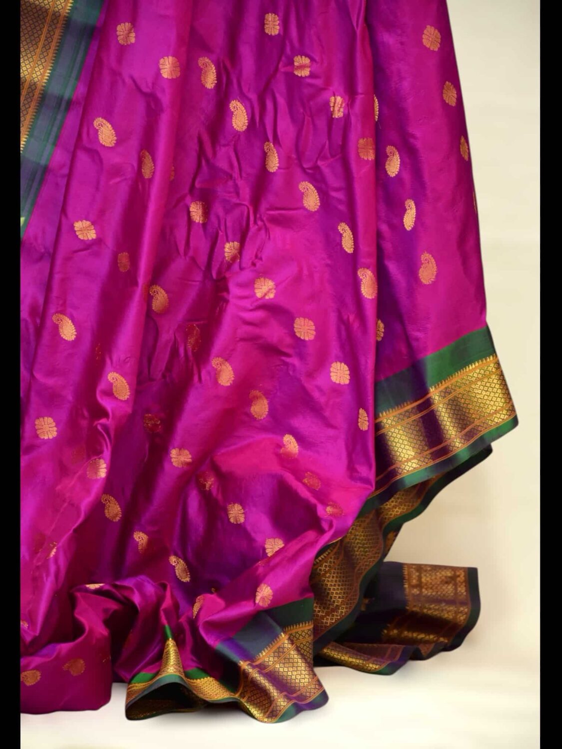 Dual Shade Blue Paithani Gadwal Silk Saree | Purple Pallu & Meena Work