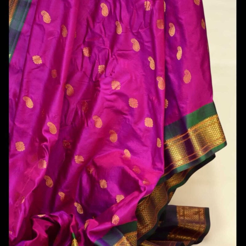 Dual Shade Blue Paithani Gadwal Silk Saree - view 4