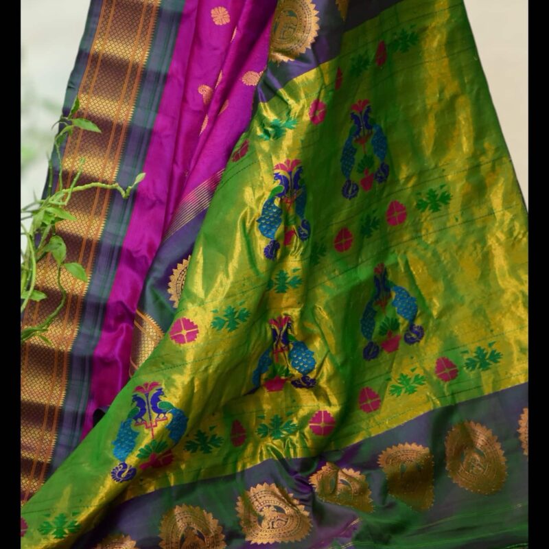 Dual Shade Blue Paithani Gadwal Silk Saree - view 5