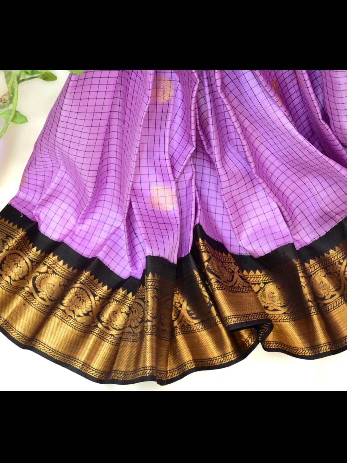 Lavender Silk Gadwal Saree | Snaff Pallu & Kuttu Work