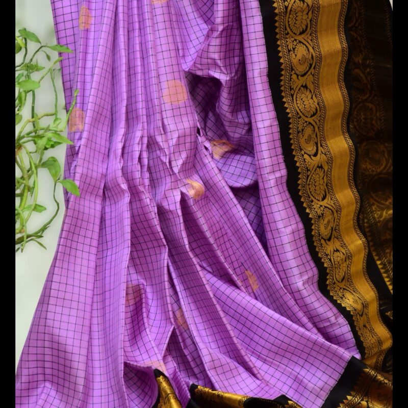Lavender Silk Gadwal Saree - view 3