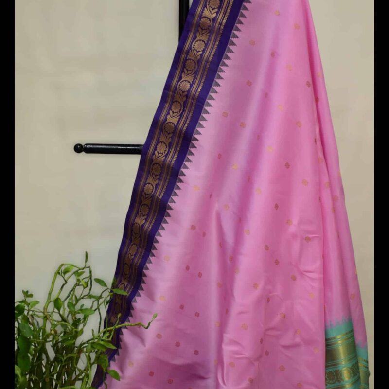 Light Pink Silk Gadwal Saree - view 3