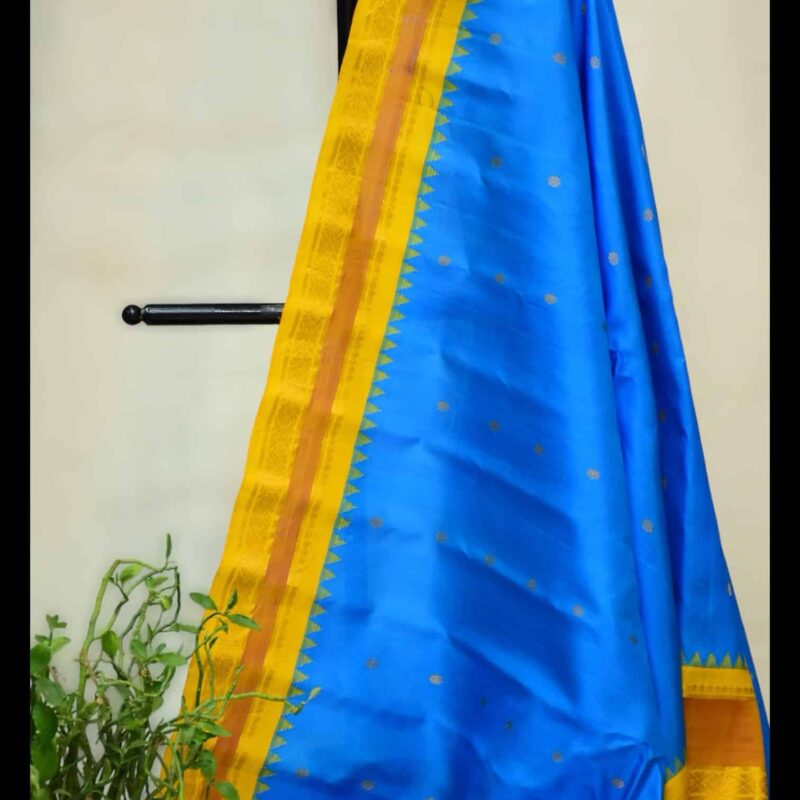 Sky Blue Gadwal Silk Saree - view 3