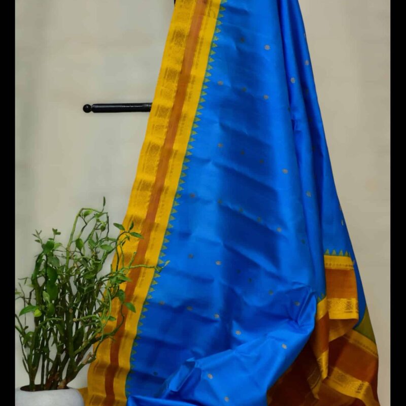 Sky Blue Gadwal Silk Saree - view 5