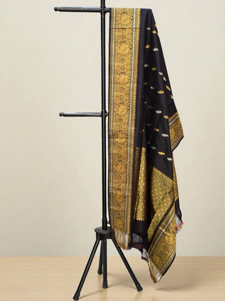Black Pure Silk Gadwal Dupatta - view 2