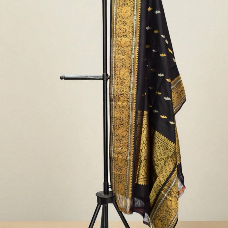 Black Pure Silk Gadwal Dupatta - view 2