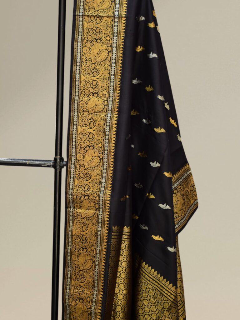 Black Pure Silk Gadwal Dupatta