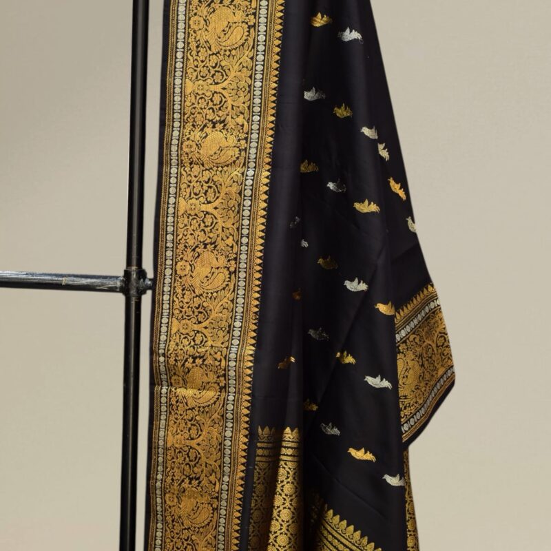 Black Pure Silk Gadwal Dupatta