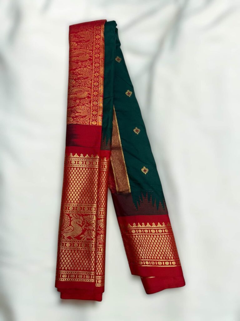 Bottle Green Premium Semi Gadwal Saree