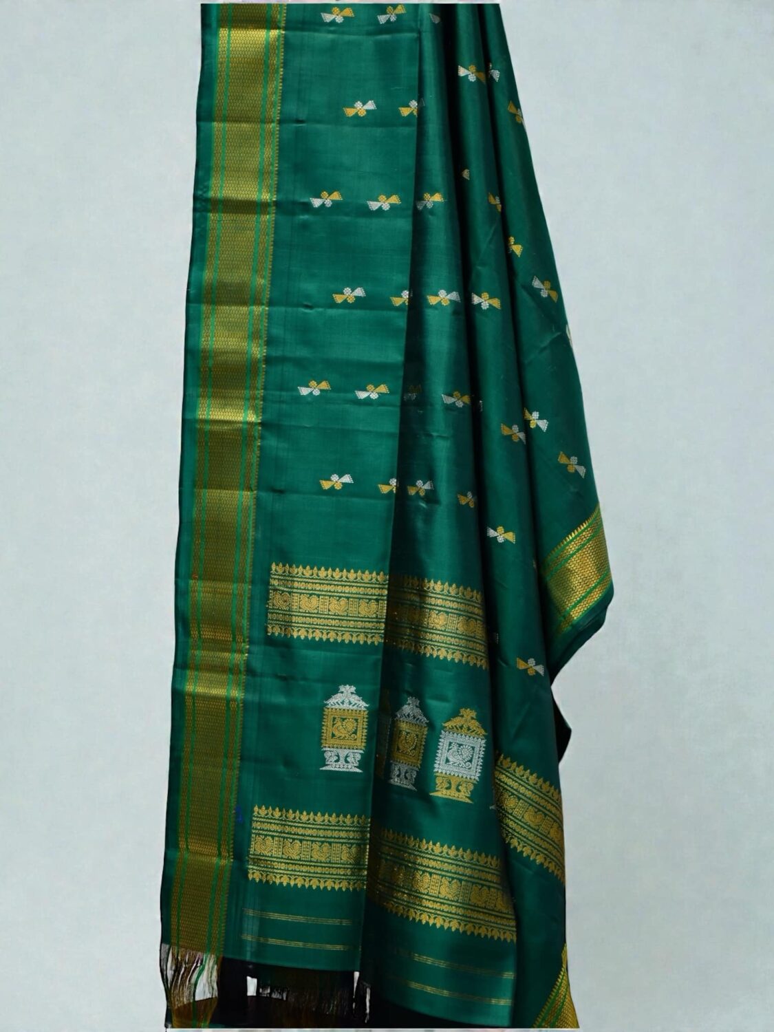 Bottle Green Pure Silk Handloom Dupatta