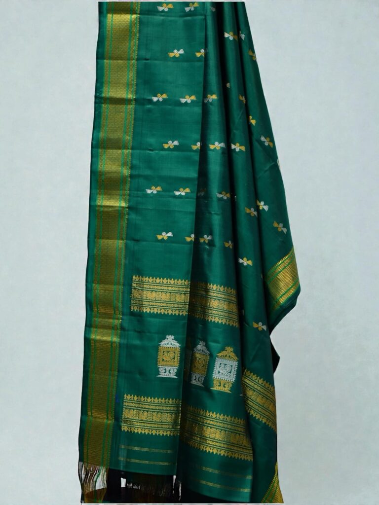 Bottle Green Pure Silk Handloom Dupatta - view 2