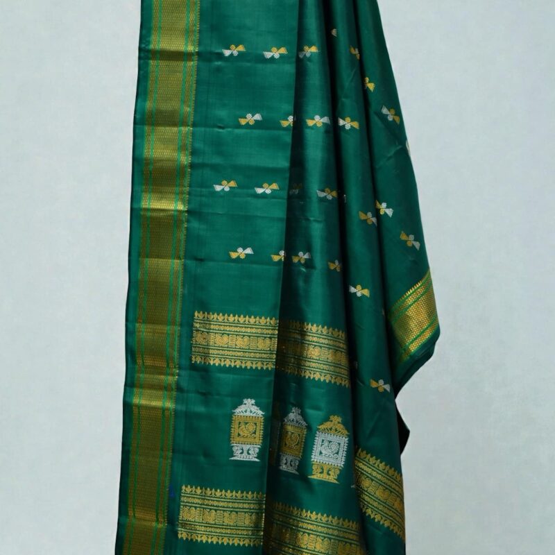 Bottle Green Pure Silk Handloom Dupatta - view 2