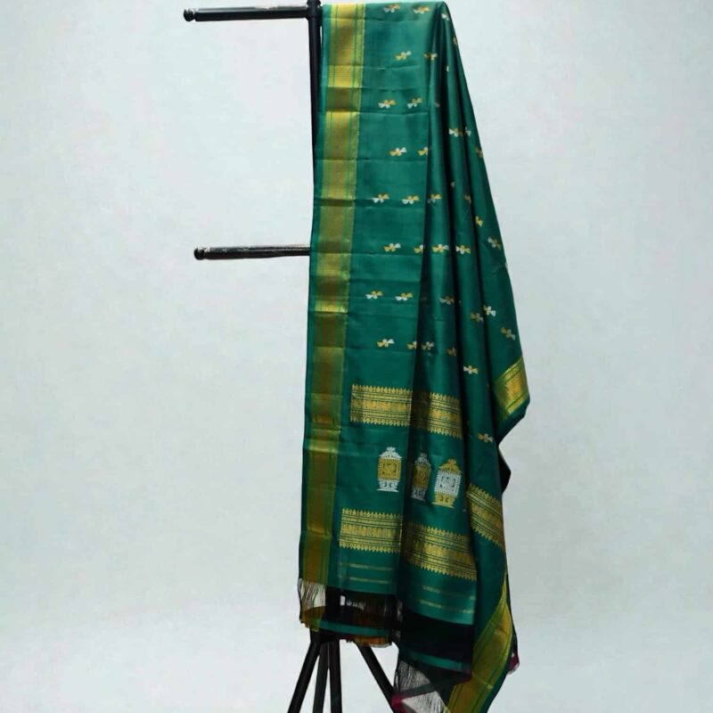 Bottle Green Pure Silk Handloom Dupatta - view 3