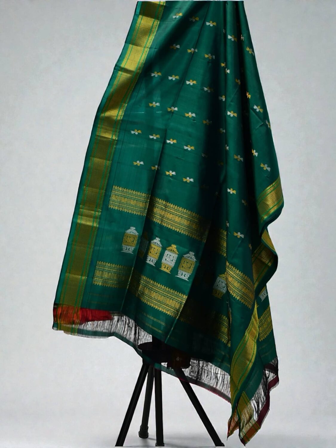 Bottle Green Pure Silk Handloom Dupatta