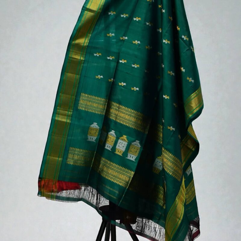 Bottle Green Pure Silk Handloom Dupatta - view 4