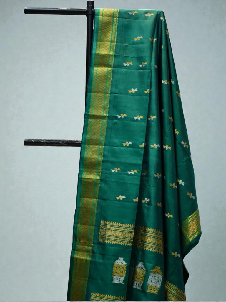 Bottle Green Pure Silk Handloom Dupatta
